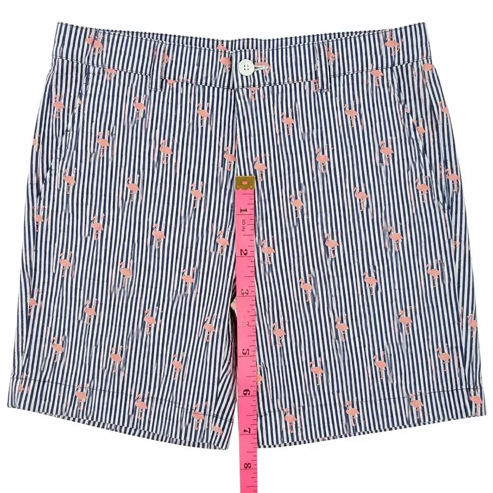 IZOD Women’s Size 14 Navy Striped Pink Flamingo Chino Shorts Stretch
